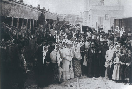Arrival at Jerusalem Station of a train carrying pilgrims from Jaffa (the Jaffa  Jerusalem railway line was opened on 15 August 1892)